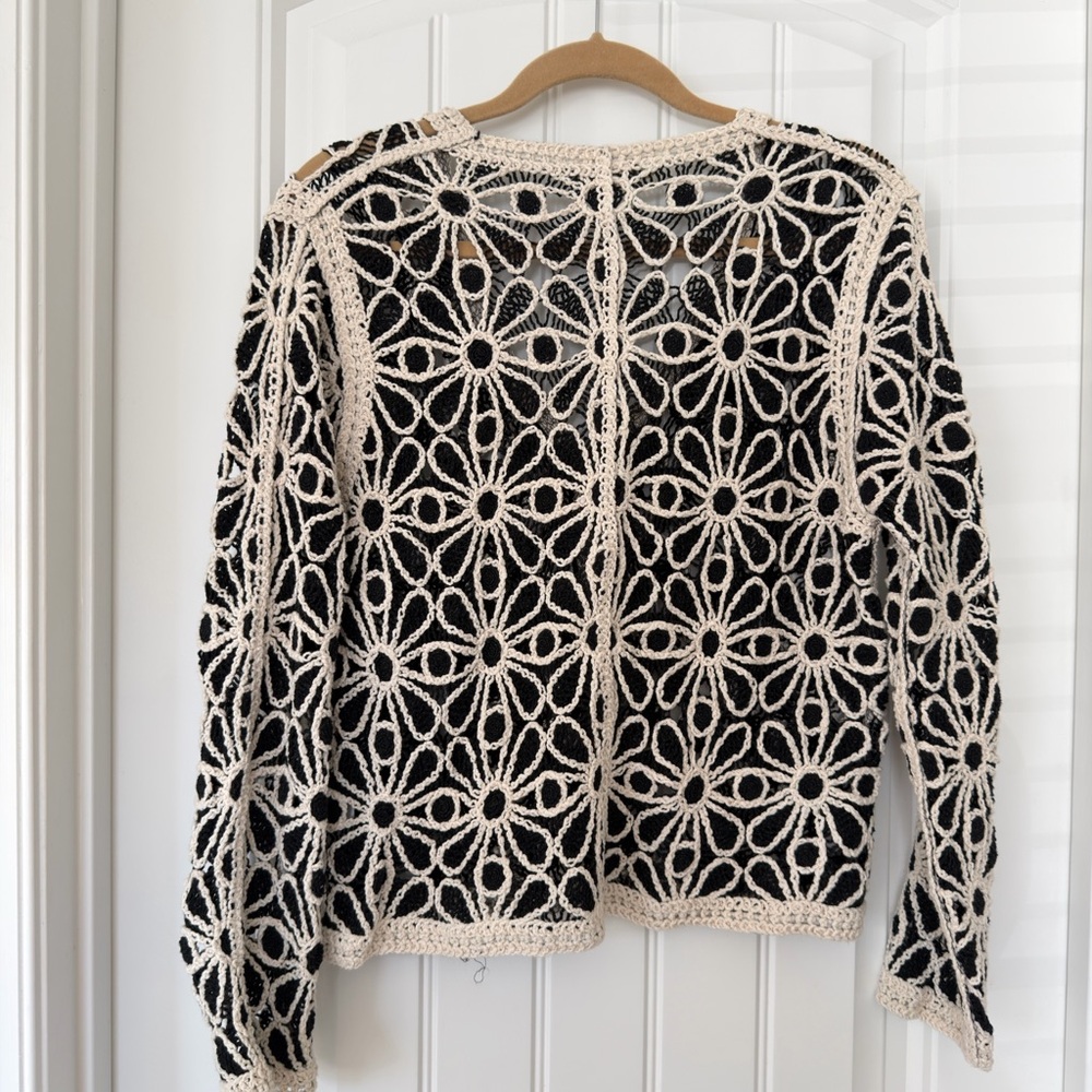 Solitaire Black and Cream Floral Crochet Sweater - Picture 3 of 4